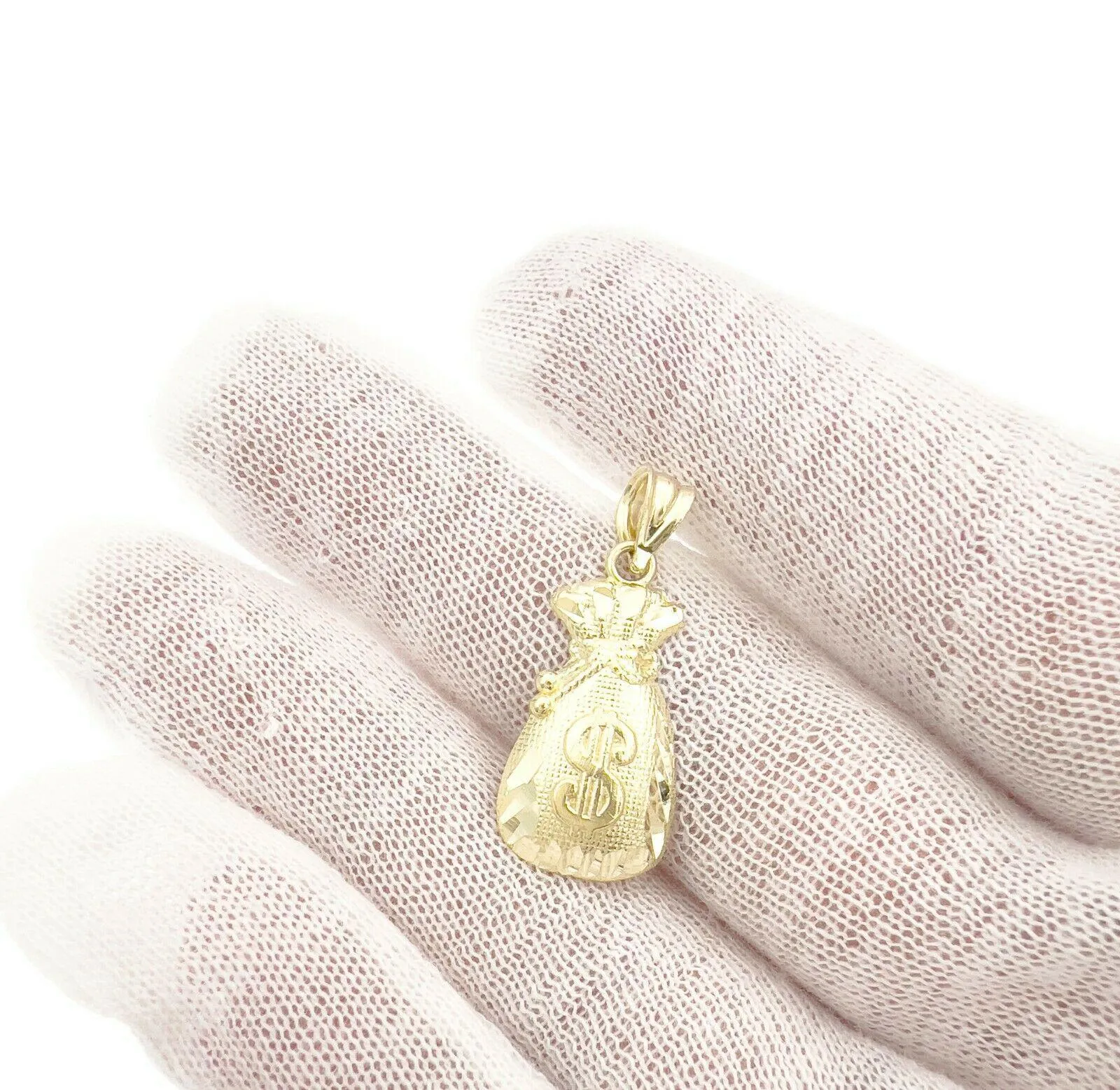10k Yellow Gold Money Bag Pendant Charm 1"