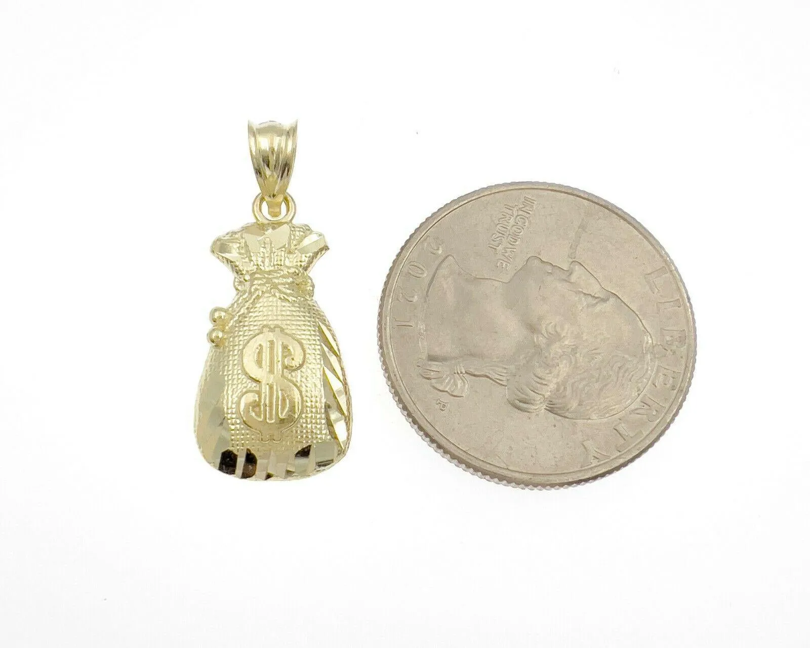 10k Yellow Gold Money Bag Pendant Charm 1"
