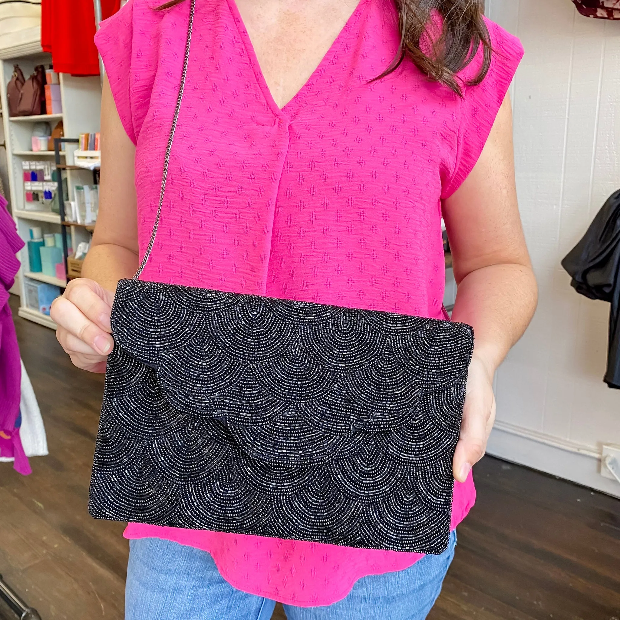 Black Scalloped Beaded Crossbody