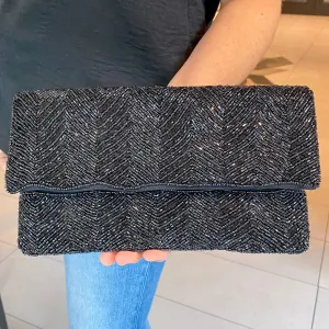 Black Striped Beaded Crossbody