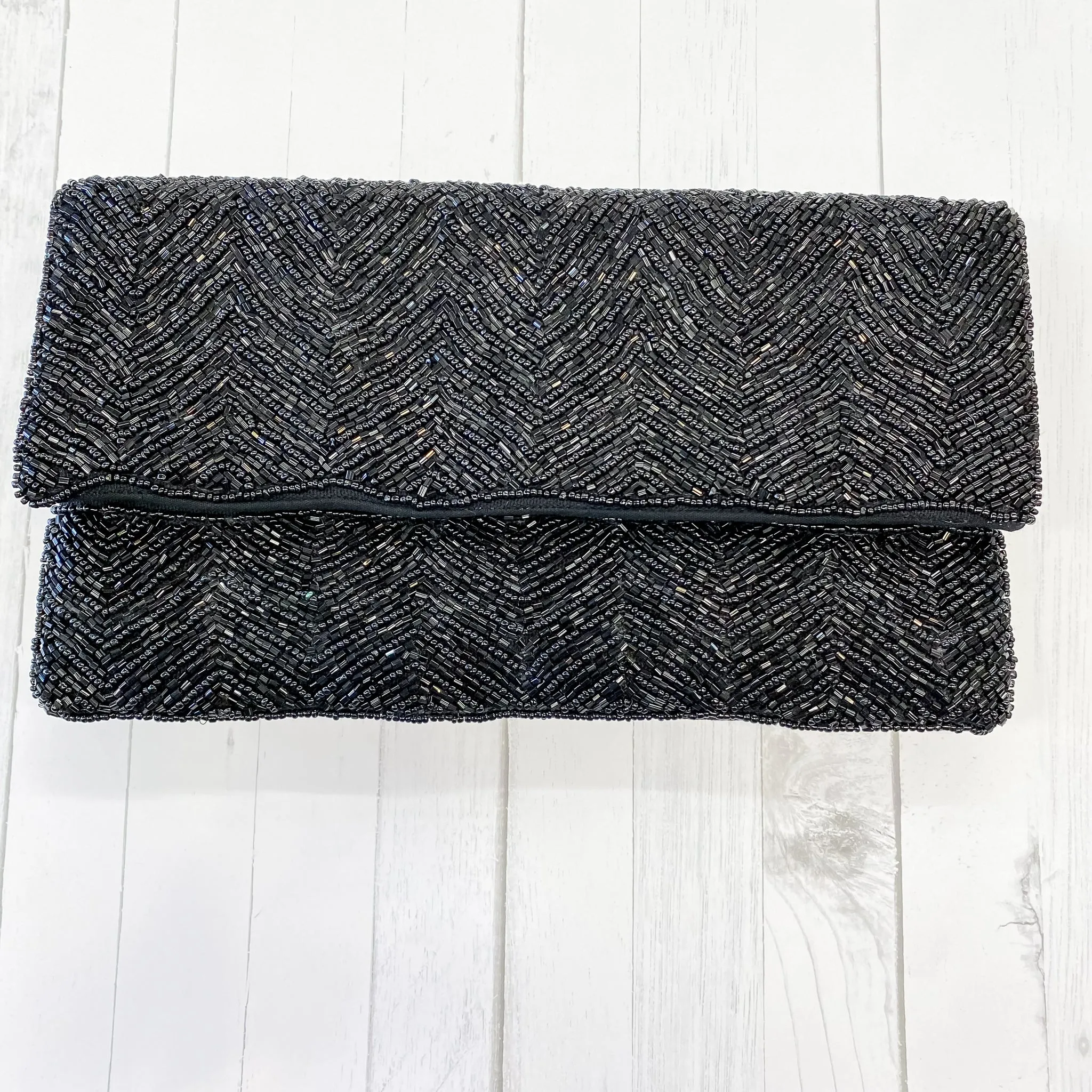 Black Striped Beaded Crossbody