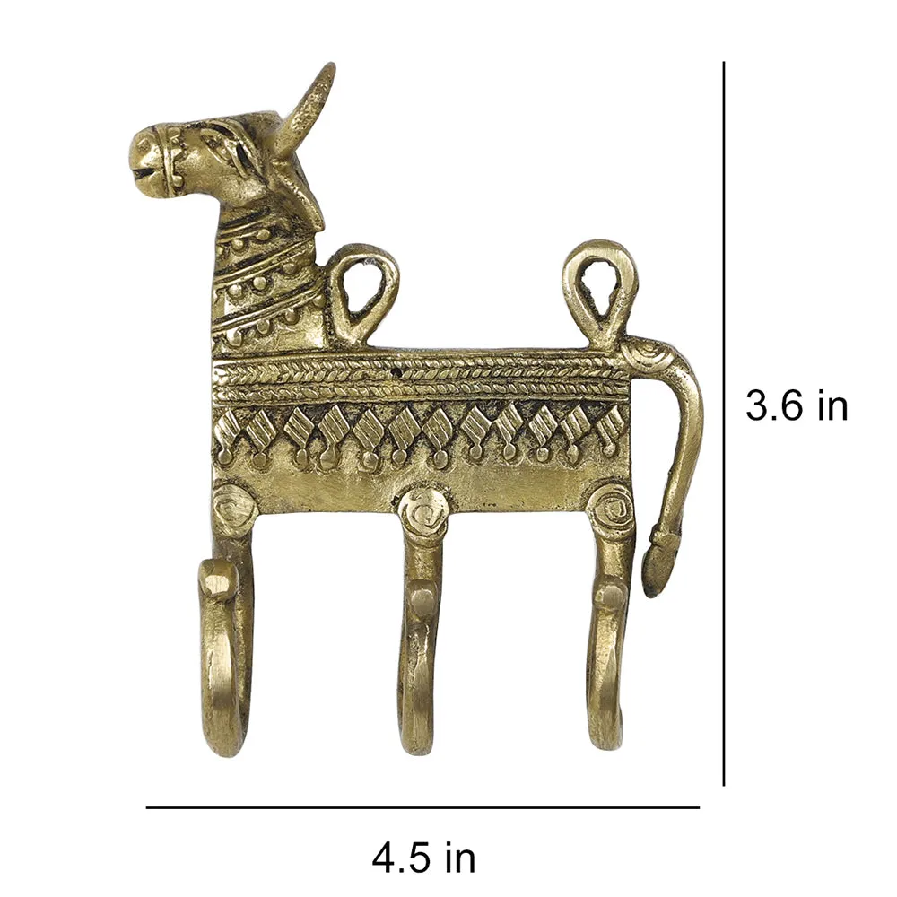 Brass Metal Handcrafted Nandi Key Holder (3.6 x 4.5 in)