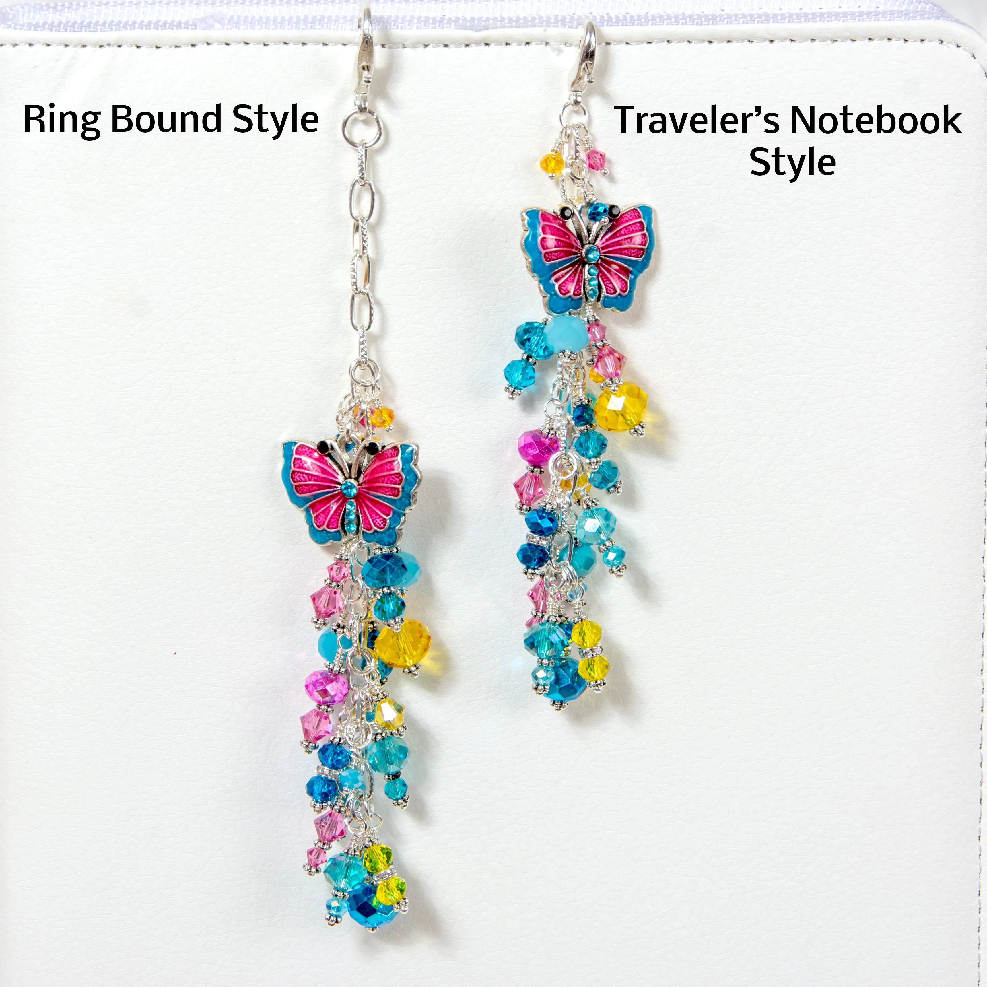 Butterfly Planner Charm with Pink, Turquoise and Yellow Crystals
