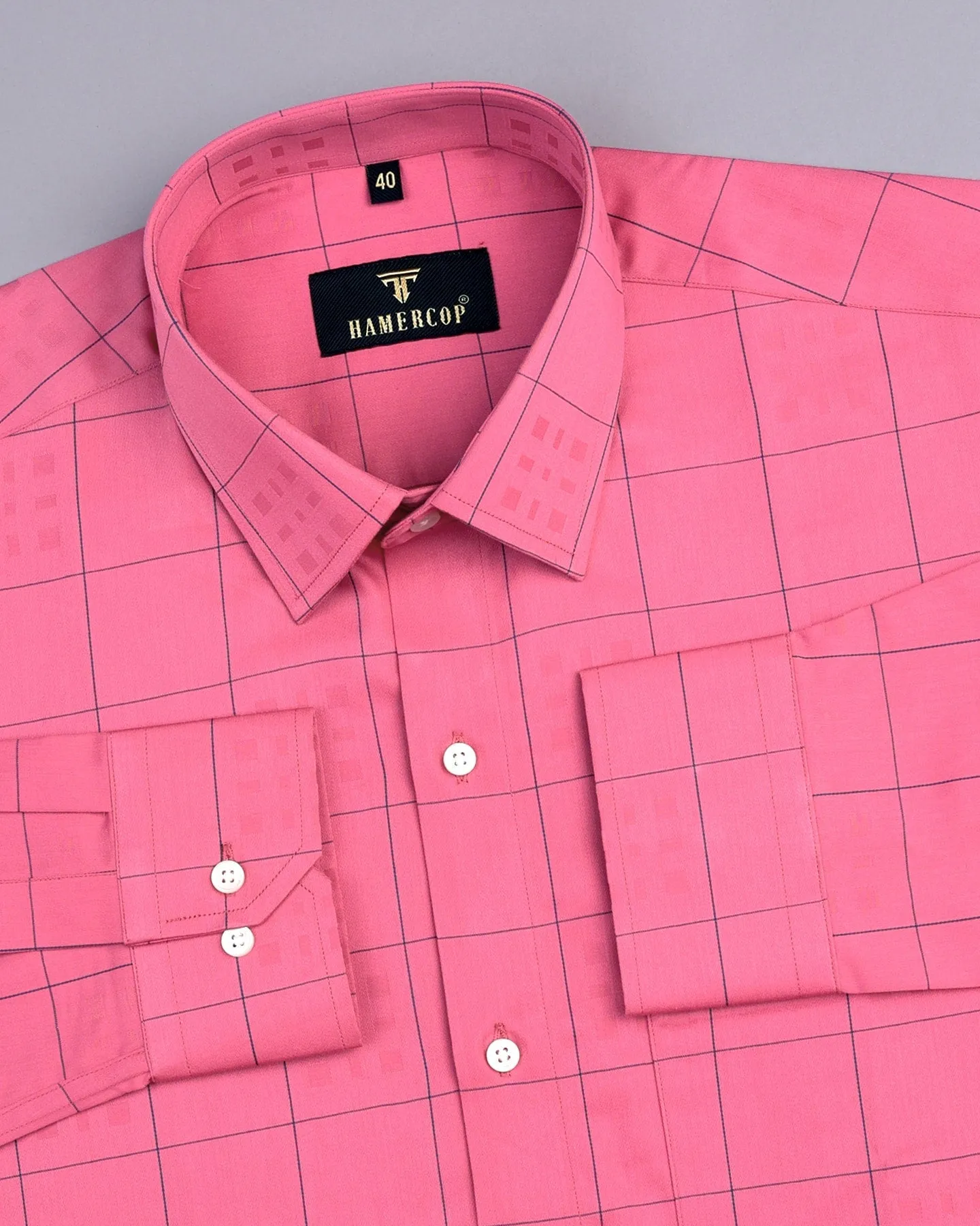 Ruber Pink With Grey Jacquard Check Premium Gizza Shirt