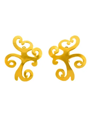 Ugo Correani Vintage Oversize Matte Gold Scrolling Swirl Statement Earrings