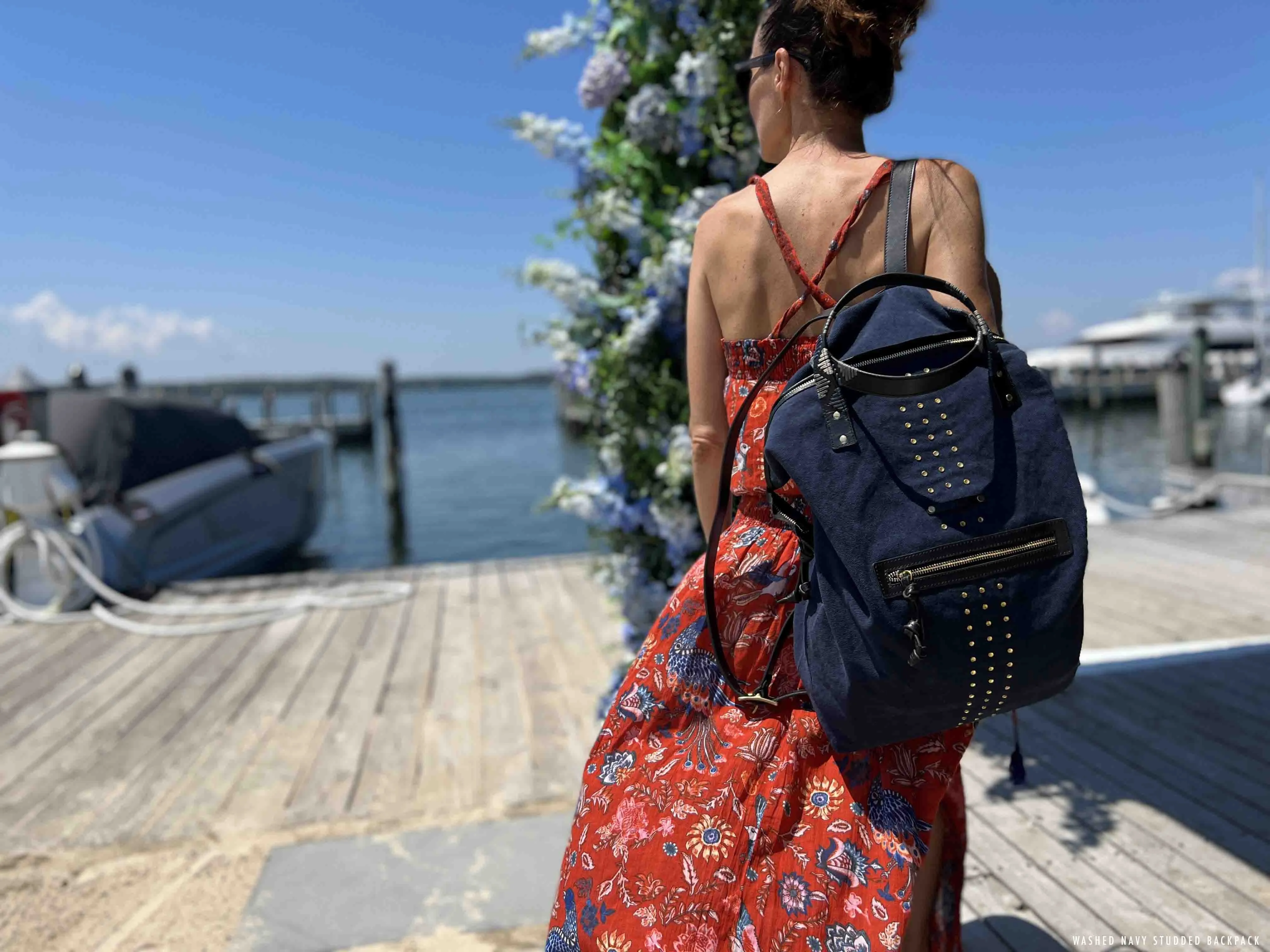 Washed Navy Studded Backpack