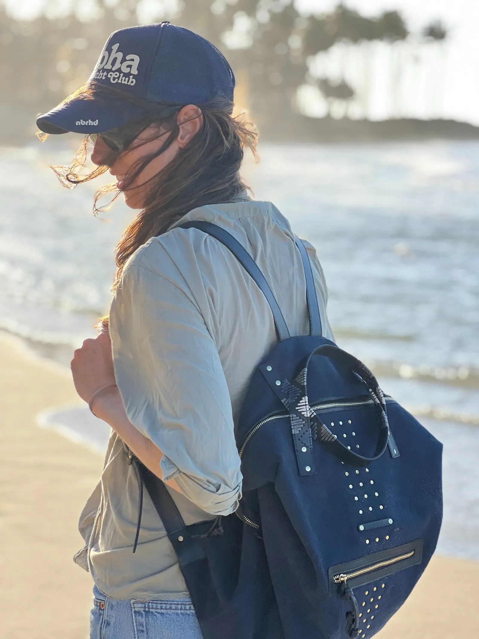 Washed Navy Studded Backpack